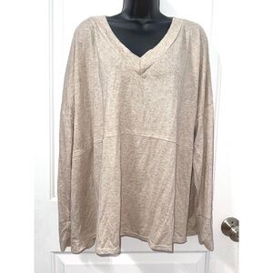 Blumin Apparel Oatmeal colored long sleeve V neck top